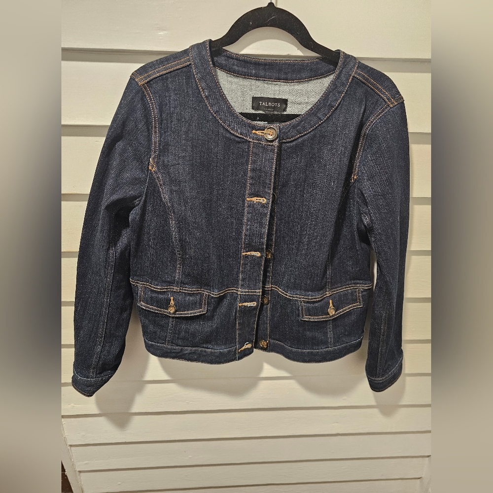 TALBOTS Collarless Denim Jacket
